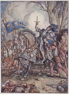 Bayardin kuolema, kuvitus Christopher Haren teoksesta Bayard: The Good Knight Without Fear and Without Reproach, pubi. 1911